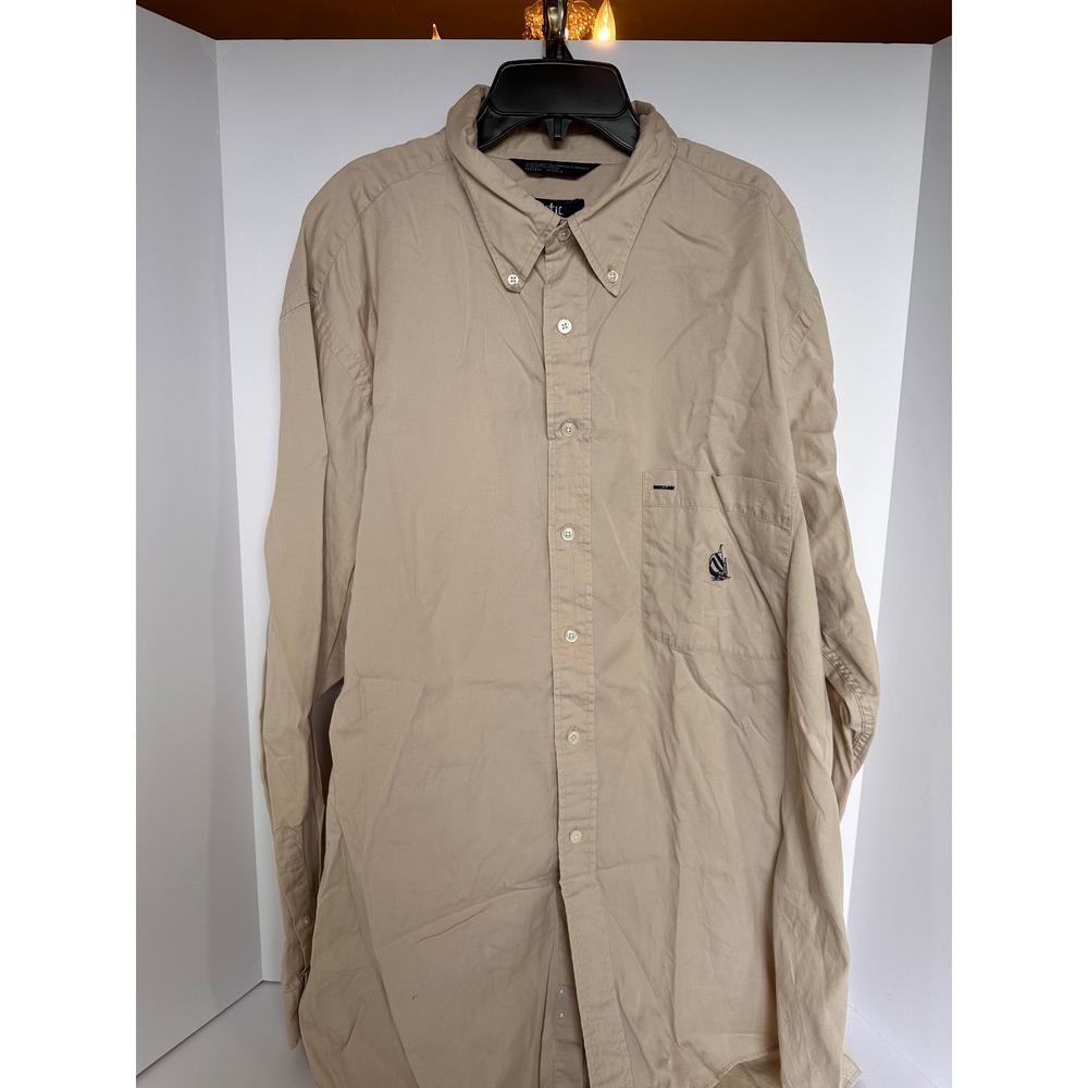 Nautica Mens XXL Button Down Shirt Long Sleeve Beige‎ Top